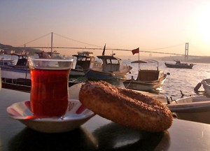 Simit with cay - Turkish Street Food