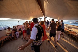 Greek Night under Santorini island